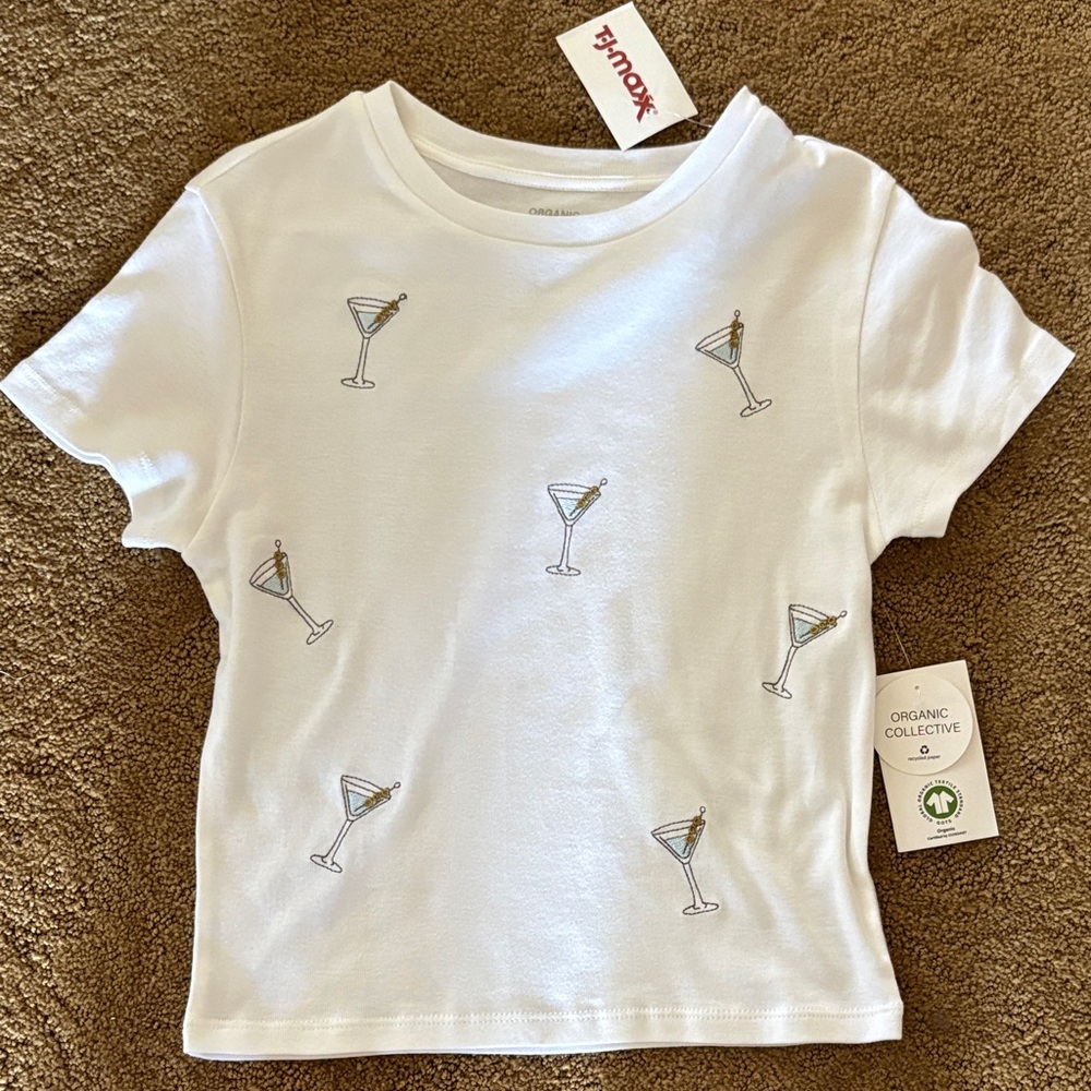 T.J.Maxx White Tee with Martini Glass Design